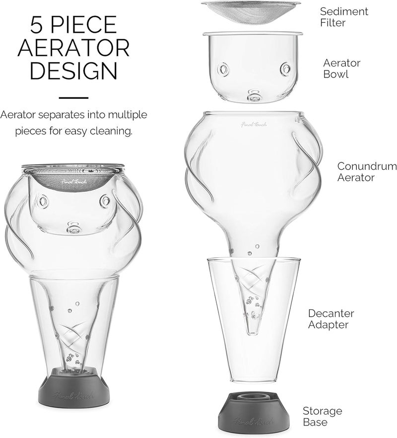 Final Touch Conundrum Aerator for Wine Decanters - Instant Wine Oxygenation, 3 Phase Aeration System, Stainless Steel Sediment Filter, Fits Angled & Straight Decanter Rims (WDA590) - Image 3